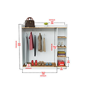 4 Rafli Mini Gardırop Askılıklı Vestiyer Çok Amaçlı Kapaksız Elbise Dolabı Beyaz-ahşap