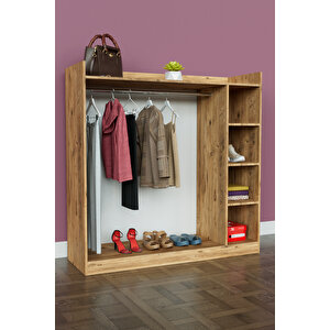 4 Rafli Mini Gardırop Askılıklı Vestiyer Çok Amaçlı Kapaksız Elbise Dolabı Ahşap Ahşap
