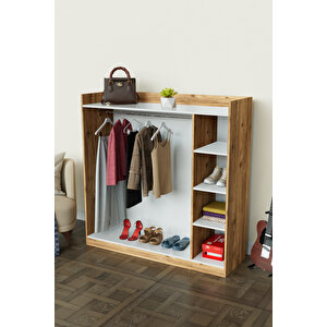 4 Rafli Mini Gardırop Askılıklı Vestiyer Çok Amaçlı Kapaksız Elbise Dolabı Ahşap-beyaz Ahşap