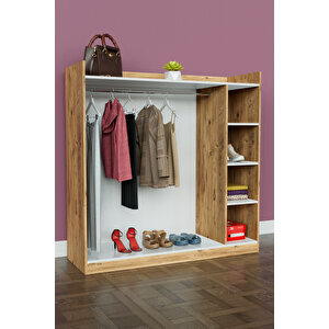 4 Rafli Mini Gardırop Askılıklı Vestiyer Çok Amaçlı Kapaksız Elbise Dolabı Ahşap-beyaz Ahşap