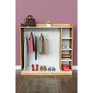 4 Rafli Mini Gardırop Askılıklı Vestiyer Çok Amaçlı Kapaksız Elbise Dolabı Ahşap-beyaz Ahşap