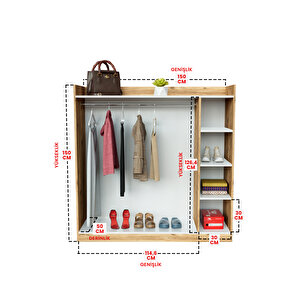4 Rafli Mini Gardırop Askılıklı Vestiyer Çok Amaçlı Kapaksız Elbise Dolabı Ahşap-beyaz