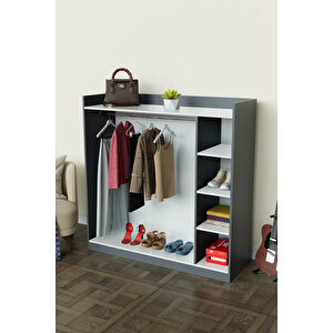 4 Rafli Mini Gardırop Askılıklı Vestiyer Çok Amaçlı Kapaksız Elbise Dolabı Antrasit-beyaz Antrasit