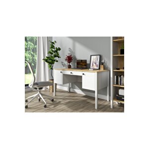 Hunerika Helen Set 18 Çalışma Masası-kitaplık Takımı -wood Beyaz-minifiks Bağlantılı