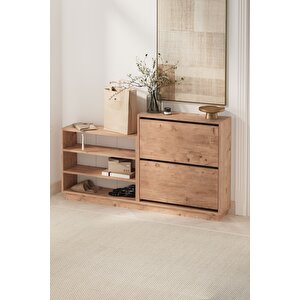 Düşer Kapak Ayakkabılık 2 Kapaklı 5 Bölmeli Kayar Raflı Ayakkabılık Serap Çam