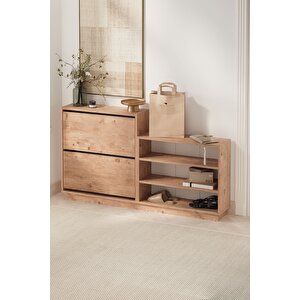 Düşer Kapak Ayakkabılık 2 Kapaklı 5 Bölmeli Kayar Raflı Ayakkabılık Serap Çam