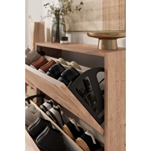 Düşer Kapak Ayakkabılık 2 Kapaklı 5 Bölmeli Kayar Raflı Ayakkabılık Serap Çam