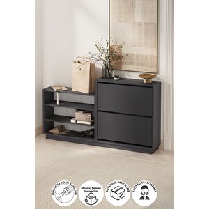Düşer Kapak Ayakkabılık 2 Kapaklı 5 Bölmeli Kayar Raflı Ayakkabılık Serap Antrasit