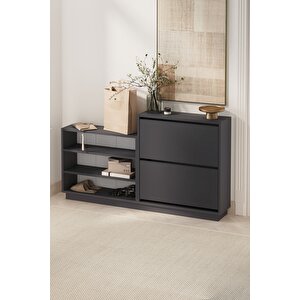 Düşer Kapak Ayakkabılık 2 Kapaklı 5 Bölmeli Kayar Raflı Ayakkabılık Serap Antrasit