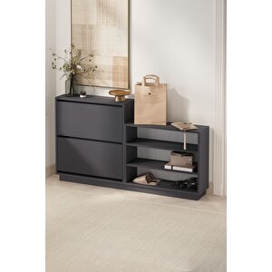 Düşer Kapak Ayakkabılık 2 Kapaklı 5 Bölmeli Kayar Raflı Ayakkabılık Serap Antrasit