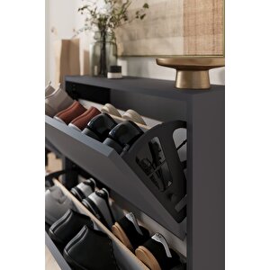 Düşer Kapak Ayakkabılık 2 Kapaklı 5 Bölmeli Kayar Raflı Ayakkabılık Serap Antrasit