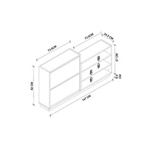 Düşer Kapak Ayakkabılık 2 Kapaklı 5 Bölmeli Kayar Raflı Ayakkabılık Serap Antrasit