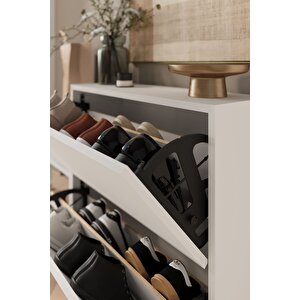 Düşer Kapak Ayakkabılık 2 Kapaklı 5 Bölmeli Kayar Raflı Ayakkabılık Serap Beyaz