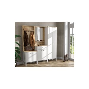 Hunerika Helen Set-18 Ayakkabılık-portmanto Takımı-wood Beyaz-minifiks Bağlantılı