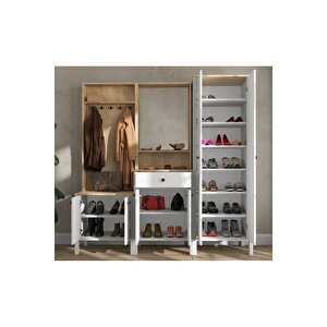 Hunerika Helen Set-18 Ayakkabılık-portmanto Takımı-wood Beyaz-minifiks Bağlantılı