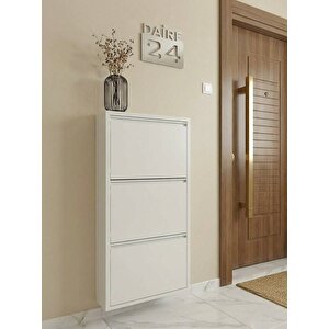 Ferrum Metal Düşer Kapak Raflı Ayakkabılık 3 Bölmeli Beyaz Ayakkabı Dolabı