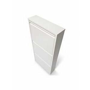 Ferrum Metal Düşer Kapak Raflı Ayakkabılık 3 Bölmeli Beyaz Ayakkabı Dolabı