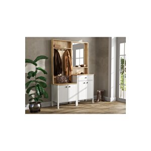 Hunerika Helen Set-12 Ayakkabılık-portmanto Takımı-wood Beyaz-minifiks Bağlantılı