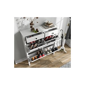 Hunerika Melora 4 Kapaklı 2 Çekmeceli Ayakkabılık -wood Beyaz-minifiks Bağlantılı