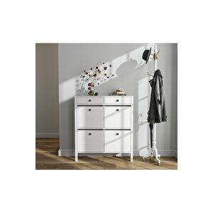 Hunerika Melora 4 Kapaklı 2 Çekmeceli Ayakkabılık -wood Beyaz-minifiks Bağlantılı