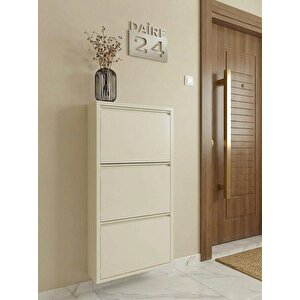 Ferrum Metal Düşer Kapak Raflı Ayakkabılık 3 Bölmeli Krem Ayakkabı Dolabı