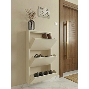 Ferrum Metal Düşer Kapak Raflı Ayakkabılık 3 Bölmeli Krem Ayakkabı Dolabı