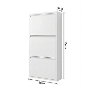 Ferrum Metal Düşer Kapak Raflı Ayakkabılık 3 Bölmeli Krem Ayakkabı Dolabı