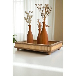 Hasır El Yapımı Bambu Dikdörtgen Dekoratif Tepsi 25x35 Cm Dikdörtgen