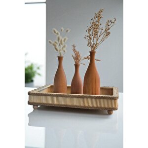 Hasır El Yapımı Bambu Dikdörtgen Dekoratif Tepsi 25x35 Cm Dikdörtgen