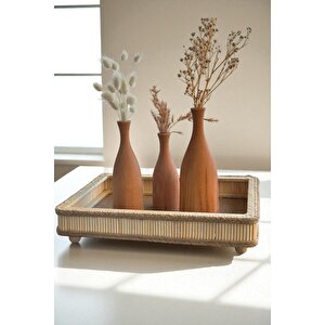 Hasır El Yapımı Bambu Dikdörtgen Dekoratif Tepsi 25x35 Cm Dikdörtgen