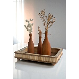 Hasır El Yapımı Bambu Dikdörtgen Dekoratif Tepsi 25x35 Cm