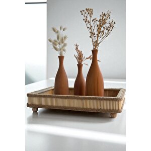 Hasır El Yapımı Bambu Dikdörtgen Dekoratif Tepsi 25x35 Cm