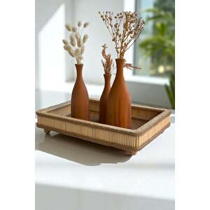 Hasır El Yapımı Bambu Dikdörtgen Dekoratif Tepsi 25x35 Cm