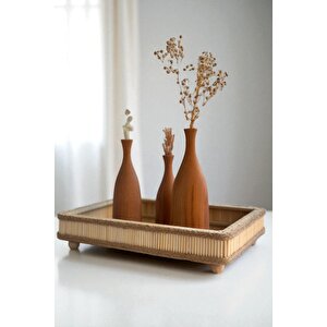 Hasır El Yapımı Bambu Dikdörtgen Dekoratif Tepsi 25x35 Cm