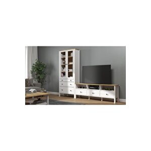 Hunerika Helen Set 4 Tv Ünitesi-vitrin/büfe Takımı -wood Beyaz-minifiks Bağlantılı