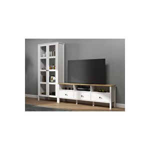 Hunerika Helen Set 5 Tv Ünitesi-vitrin/büfe Takımı -wood Beyaz-minifiks Bağlantılı