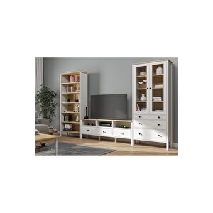 Hunerika Helen Set 1 Vitrin-tv Ünitesi-kitaplık Takım -wood Beyaz-minifiks Bağlantılı