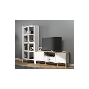 Hunerika Helen Set 9 Tv Ünitesi-kitaplık Takımı -wood Beyaz-minifiks Bağlantılı