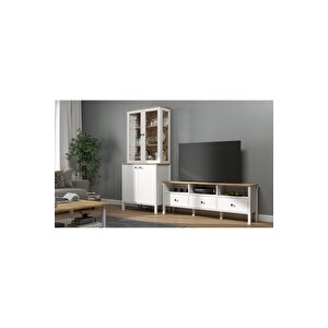 Hunerika Helen Set 3 Vitrin-tv Ünitesi Takımı -wood Beyaz-minifiks Bağlantılı