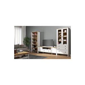Hunerika Helen Set-37 Vitrin-tv Ünitesi-kitaplık Takımı -wood Beyaz-minifiks Bağlantılı