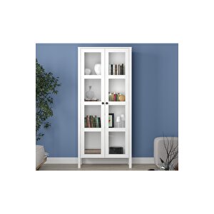 Sakura Romy Cam Kapaklı Çok Amaçlı Dolap/kitaplık/vitrin-wood Beyaz-minifiks Bağlantılıa