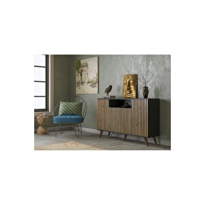 Hunerika Segovia Zebra Kapak 4 Kapaklı 1 Bölmeli Premium Konsol- Minifiks - Siyah/atlantik Çam