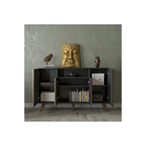 Hunerika Segovia Zebra Kapak 4 Kapaklı 1 Bölmeli Premium Konsol- Minifiks - Siyah/atlantik Çam