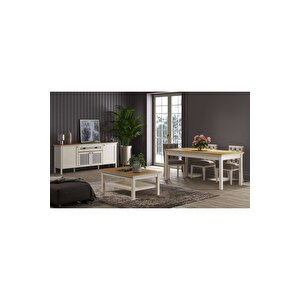 Hunerika Mi̇sto Set 1 Konsol-160 Cm (açılınca 180) Açılır Yemek Masası-orta Sehpası Takım -krem/legna