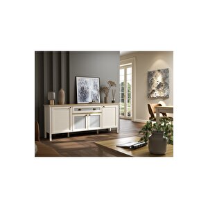 Hunerika Mi̇sto Set 1 Konsol-160 Cm (açılınca 180) Açılır Yemek Masası-orta Sehpası Takım -krem/legna