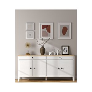 Hunerika Lorena 4 Kapak 2 Çekmeceli Konsol -wood Beyaz-minifiks Bağlantılı