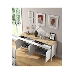 Hunerika Lorena 4 Kapak 2 Çekmeceli Konsol -wood Beyaz-minifiks Bağlantılı