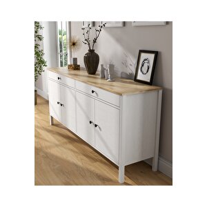 Hunerika Lorena 4 Kapak 2 Çekmeceli Konsol -wood Beyaz-minifiks Bağlantılı
