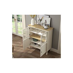 Hunerika Feyra Premium 2 Cam Kapaklı 2 Panjur Kapaklı Büfe/vitrin -legnano/krem Minifiks Bağlantılı