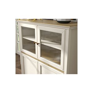 Hunerika Feyra Premium 2 Cam Kapaklı 2 Panjur Kapaklı Büfe/vitrin -legnano/krem Minifiks Bağlantılı